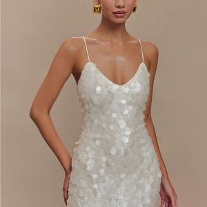 Meshki Romilly Ivory Sequin Spaghetti-Strap Mini Dress